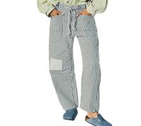 Generico Women Y2K Striped Wide Leg Jeans Baggy Barrel Jeans Drawstring Elastic Waist Ankle Curvy Denim Pants (4,L)