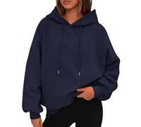 Generico Womens 2025 Oversized Hoodies Sweatshirt Long Sleeve Loose Fit Tops Trendy Casual Fall Fleece Drawstring Preppy Clothes (Navy,XL)