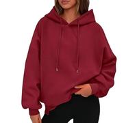 Generico Womens 2025 Oversized Hoodies Sweatshirt Long Sleeve Loose Fit Tops Trendy Casual Fall Fleece Drawstring Preppy Clothes (Red,M)
