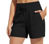 Generico Women's 5" Swim Board Shorts High Waisted Quick Dry Swimsuit Swimming Bottoms, Quick Dry High Waisted Swimsuit with Pockets (Black,L)