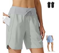 Generico Women's Active 7 Inseam Athletic Long Running High Waistband Shorts,Fast-Drying Lightweight Drawstring Shorts with Pocket (IT,3XL, Regular, Regular, Light Gray)