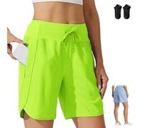 Generico Women's Active 7 Inseam Athletic Long Running High Waistband Shorts,Fast-Drying Lightweight Drawstring Shorts with Pocket (IT,L, Regular, Regular, Fluorescent Green)