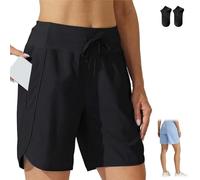 Generico Women's Active 7 Inseam Athletic Long Running High Waistband Shorts,Fast-Drying Lightweight Drawstring Shorts with Pocket (IT,XXL, Regular, Regular, Black)