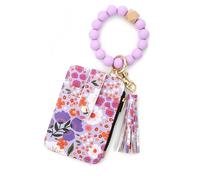 Generico Women's Beaded Wristlet Wallet & Keychain - Floral/Leopard Print Card Holder with Tassels (J)