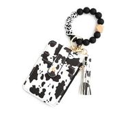 Generico Women's Boho Beaded Wallet with Flower Pattern, Boho Style Beaded & Tassel Decor Keychain Wallet, Wristlet Purse (Cow color)