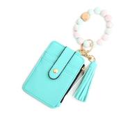 Generico Women's Boho Beaded Wallet with Flower Pattern, Boho Style Beaded & Tassel Decor Keychain Wallet, Wristlet Purse (Blue)