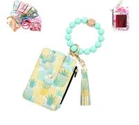 Generico Women's Boho Beaded Wallet with Flower Pattern, Boho Style Beaded & Tassel Decorated Keychain, Credit Card Holder Purse (Pineapple)