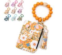 Generico Women's Boho Beaded Wallet with Flower Pattern Boho Style Beaded Tassel Decorated Keychain Wristlet Wallet Card Holder Purse (Yellow)