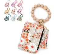 Generico Women's Boho Beaded Wallet with Flower Pattern Boho Style Beaded Tassel Decorated Keychain Wristlet Wallet Card Holder Purse (Khaki)