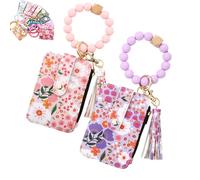 Generico Women's Boho Beaded Wallet with Flower Pattern, Boho Style Beaded Tassel Keychain Wallet, Wristlet Keychain Cute Purse (Multicolor 7)