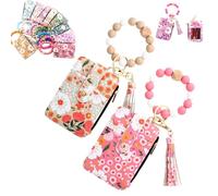 Generico Women's Boho Beaded Wallet with Flower Pattern, Boho Style Beaded Tassel Keychain Wallets, Wristlet Keychainwallet with Flower Patterns (2PCS C)