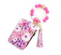 Generico Women's Boho Beaded Wallet with Flower Pattern, Boho Wristlet Wallet, Women Beaded & Tassel Decorated Keychain (Rose Red)