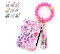 Generico Women's Boho Beaded Wallet With Flower Pattern, Tassel Decorated Bracelet Keychain Wallet, For Women Travel And Everyday Use (Rose red)