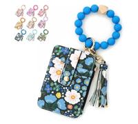 Generico Women's Boho Beaded Wallet With Flower Pattern, Tassel Decorated Bracelet Keychain Wallet, For Women Travel And Everyday Use (Dark blue)