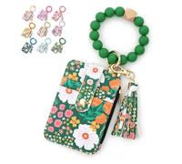 Generico Women's Boho Beaded Wallet With Flower Pattern, Tassel Decorated Bracelet Keychain Wallet, For Women Travel And Everyday Use (Green)