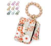 Generico Women's Boho Beaded Wallet With Flower Pattern, Tassel Decorated Bracelet Keychain Wallet, For Women Travel And Everyday Use (Khaki)