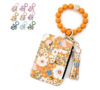 Generico Women's Boho Beaded Wallet With Flower Pattern, Tassel Decorated Bracelet Keychain Wallet, For Women Travel And Everyday Use (Yellow)