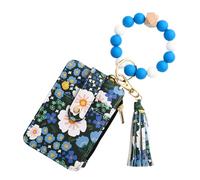 Generico Women's Boho Beaded Wallet with Flower Pattern, Women's Beaded Wallet, Card Cases Bracelet Keychain Wallets (Blue)