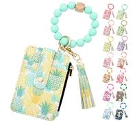 Generico Women's Boho Beaded Wallet, Womens Boho Style Beaded and Tassel Wristlet Keychain Wallet with Floral Fruit Pattern (Pineapple)