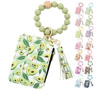 Generico Women's Boho Beaded Wallet, Womens Boho Style Beaded and Tassel Wristlet Keychain Wallet with Floral Fruit Pattern (Avocado)