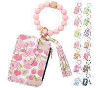 Generico Women's Boho Beaded Wallet, Womens Boho Style Beaded and Tassel Wristlet Keychain Wallet with Floral Fruit Pattern (Peach)