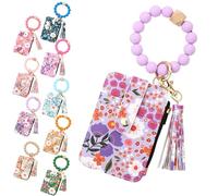 Generico Women's Boho Beaded Wallet, Women's Boho Style Beaded & Tassel Decorated Keychain with Flower Pattern Wallet (Purple)