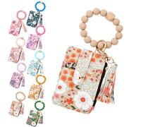 Generico Women's Boho Beaded Wallet, Women's Boho Style Beaded & Tassel Decorated Keychain with Flower Pattern Wallet (Khaki)