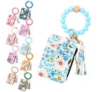 Generico Women's Boho Beaded Wallet, Women's Boho Style Beaded & Tassel Decorated Keychain with Flower Pattern Wallet (Blue)