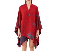 Generico Women's Boho Shawl Wrap, Printed Blanket Open Front Poncho Cape, Vintage Elegant Soft Cloak Cardigan Coat for Fall Winter
