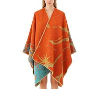 Generico Women's Boho Shawl Wrap, Printed Blanket Open Front Poncho Cape, Vintage Elegant Soft Cloak Cardigan Coat for Fall Winter