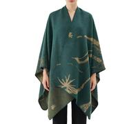 Generico Women's Boho Shawl Wrap, Printed Blanket Open Front Poncho Cape, Vintage Elegant Soft Cloak Cardigan Coat for Fall Winter
