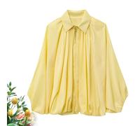 Generico Womens Bomber Jackets, Women's Puffed Bomber Jacket Oversized Casual Batwing Sleeve Lapel Collar Zip Fron (Yellow,M)