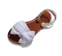 Generico Women's Bow Flat Sandals, Open Toe Slip-On Ankle Strap Summer Dressy Shoes for Party, Wedding, Beach (white,40)