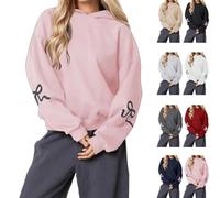 Generico Womens Bow Print Hoodies Oversized Long Sleeve Drop Shoulder Graphic Hoodie Cute Sweater Fleece Sweatshirts 2025 (Pink,XXL)
