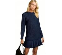 Generico Women's Cable Knit Sweater Dress, Cableknit Sweater Dress with Pleated Skirt, Womens Cable Knit Dresses (Blue,L)