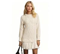 Generico Women's Cable Knit Sweater Dress, Cableknit Sweater Dress with Pleated Skirt, Womens Cable Knit Dresses (Beige,3XL)
