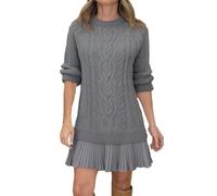 Generico Women's Cable Knit Sweater Dress, Causal Crew Neck Long Sleeve Patchwork Pleated Knit Pullovers Mini Dresses (#1,18)