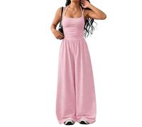 Generico Womens Casual Jumpsuit Spaghetti Strap Square Neck Smocked Wide Leg Long Pants All-in-One Summer Outfit