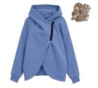 Generico Women's Casual Oversized Hooded Sweatshirts Long Sleeve Cozy Thick Jackets Solid Color Pullover Winter (IT, Testo, M, Regular, Regular, Blue)