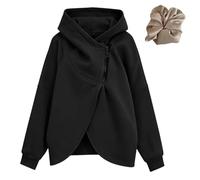 Generico Women's Casual Oversized Hooded Sweatshirts Long Sleeve Cozy Thick Jackets Solid Color Pullover Winter (IT, Testo, XL, Regular, Regular, Black)