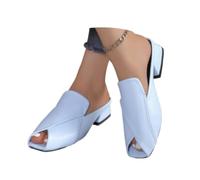 Generico Women's Chic & Comfy Solid Color Slip-On Sandals, Elegant Chunky Heel Slides Square Toe Mules for Women Low Heel Sandals (blue,40)