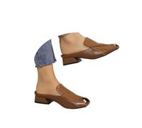 Generico Women's Chic & Comfy Solid Color Slip-On Sandals, Elegant Chunky Heel Slides Square Toe Mules for Women Low Heel Sandals (brown,40)
