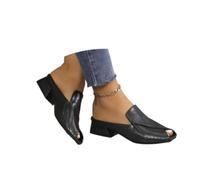 Generico Women's Chic & Comfy Solid Color Slip-On Sandals, Elegant Chunky Heel Slides Square Toe Mules for Women Low Heel Sandals (bright black,42)