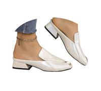 Generico Women's Chic & Comfy Solid Color Slip-On Sandals, Elegant Chunky Heel Slides Square Toe Mules for Women Low Heel Sandals (white,42)