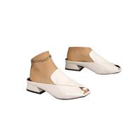 Generico Women's Chic & Comfy Solid Color Slip-On Sandals, Elegant Chunky Heel Slides Square Toe Mules for Women Low Heel Sandals (beige,39)