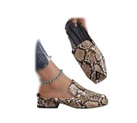 Generico Women's Chic & Comfy Solid Color Slip-On Sandals, Elegant Chunky Heel Slides Square Toe Mules for Women Low Heel Sandals (snake print,38)