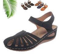 Generico Womens Closed Toe Orthopedic Sandal Side Hollow Paste Platform Shoes Arch Support Slip on Comfortable Casual Sandal (Black,40)