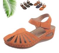 Generico Womens Closed Toe Orthopedic Sandal Side Hollow Paste Platform Shoes Arch Support Slip on Comfortable Casual Sandal (Orange,42)