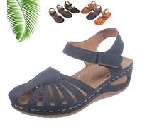 Generico Womens Closed Toe Orthopedic Sandal Side Hollow Paste Platform Shoes Arch Support Slip on Comfortable Casual Sandal (Blue,37)