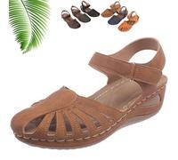 Generico Womens Closed Toe Orthopedic Sandal Side Hollow Paste Platform Shoes Arch Support Slip on Comfortable Casual Sandal (Brown,42)